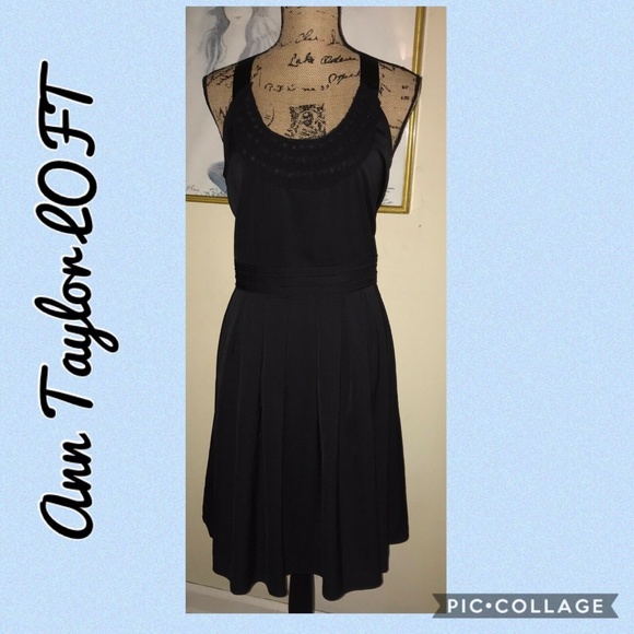 LOFT BLACK FIT & FLARE DRESS W/TIE AT BACK NECK~12 - Picture 2 of 6